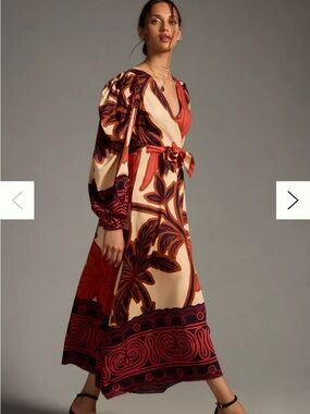 Anthropologie EUGENIA FERNANDEZ Long-Sleeve Floral Wrap Midi Dress